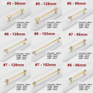 Alloy Diamond Cabinet Pulls & Knobs - Gold Finish for Wardrobes - #2 - 96mm / 1pc