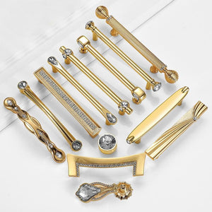Alloy Diamond Cabinet Pulls & Knobs - Gold Finish for Wardrobes - #2 - 192mm / 1pc
