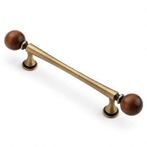 Bronze-finish bar cabinet pull with dark wood ball ends, style #5 Bronze (128 mm).