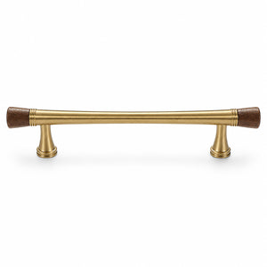 Dark wood-ended brass bar cabinet pull, style #6 Brass (128 mm).