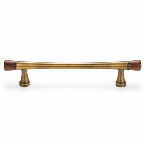 Dark wood-ended bronze-finish bar cabinet pull, style #6 Bronze (128 mm).