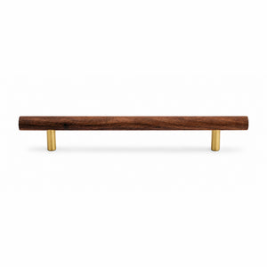 Slim walnut wood bar cabinet pull with brass mounts, style #6 (160 mm).