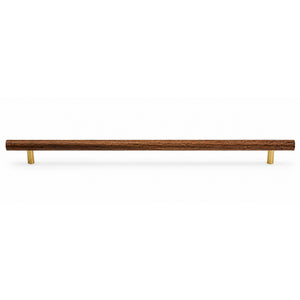 Slim walnut wood bar cabinet pull with brass mounts, style #6 (320 mm).