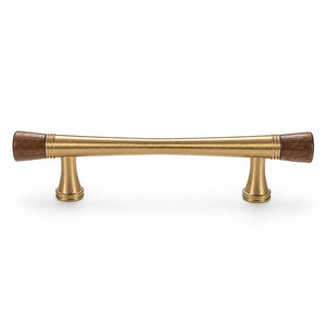 Dark wood-ended brass bar cabinet pull, style #6 Brass (96 mm).