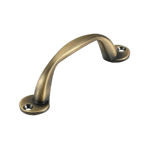 Antique bronze-tone arched bar pull with oval mounting plates, option No. 2, 119 mm.
