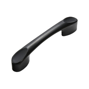Black curved bar pull with rounded oval ends, option No. 11, 64 mm.