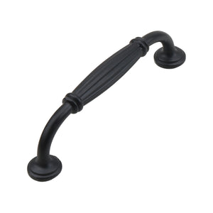 Black fluted bow-shaped bar pull with round feet, 128 mm, option No. 6.
