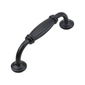 Black fluted bow-shaped bar pull with round feet, 96 mm, option No. 6.