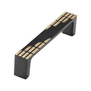 Black bar pull with gold-tone geometric ends, 96 mm, option No. 5.