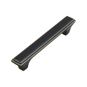 Black rectangular bar pull with gold-tone trim, option No. 1, 125 mm.