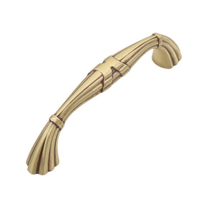 Brass-tone arched bar pull with fluted ends and a center collar, option No. 1, 96 mm.