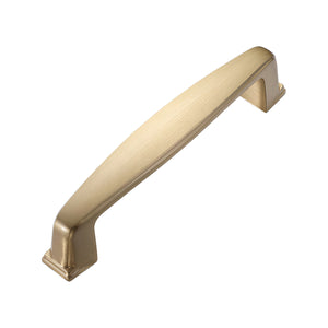 Brass-tone gently arched bar pull, 96 mm, option No. 11.