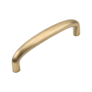 Brass-tone gently curved bar pull with rounded ends, 96 mm, option No. 9.