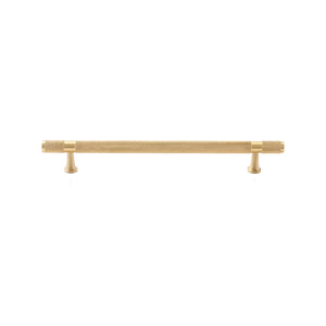 Brass-tone bar pull with a knurled body and flared mounting feet, 160 mm, option No. 9.
