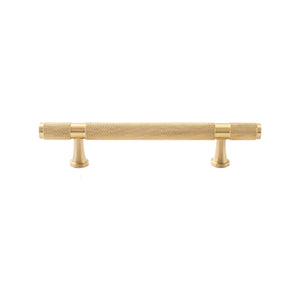 Brass-tone bar pull with a knurled body and flared mounting feet, 96 mm, option No. 9.