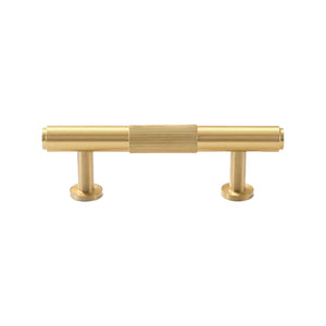 Brass-tone bar pull with a ribbed central grip and smooth ends, 64 mm, option No. 7.