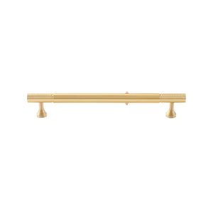 Brass-tone bar pull with ring-ribbed ends and a smooth center, 160 mm, option No. 11.