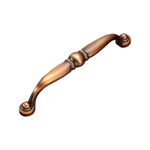 Bronze-tone curved bar pull with a center collar and scroll-shaped ends, option No. 11, 128 mm.