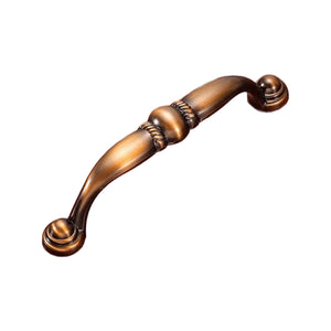 Bronze-tone curved bar pull with a center collar and scroll-shaped ends, option No. 11, 96 mm.