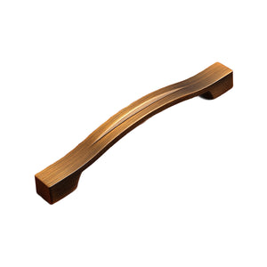 Bronze-tone curved bar pull with a ridged center and rectangular feet, option No. 17, 128 mm.