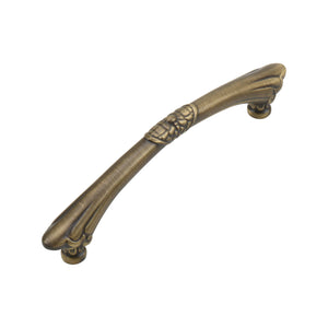 Bronze-tone curved bar pull with a patterned center band, option No. 4, 165 mm.