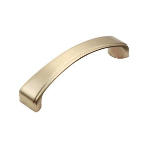 Brushed gold arched bar pull with curved ends, option No. 12, 96 mm.