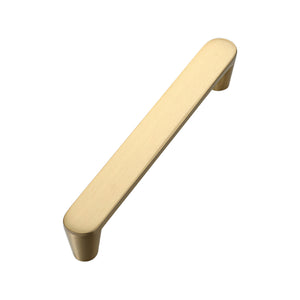 Brushed gold rounded bar pull with short posts, option No. 9, 146 mm.