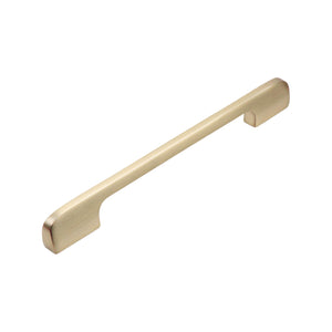 Brushed gold slim bar pull with wide rounded ends, option No. 10, 160 mm.