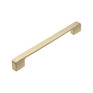 Brushed gold straight bar pull with block-shaped ends, option No. 9, 160 mm.