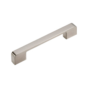 Brushed silver-tone straight bar pull with squared ends, option No. 2, 128 mm.