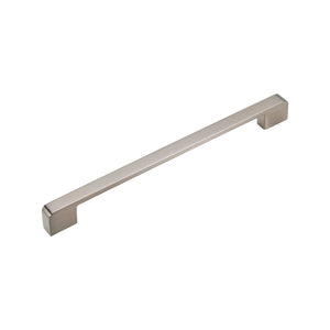 Brushed silver-tone straight bar pull with squared ends, option No. 2, 224 mm.