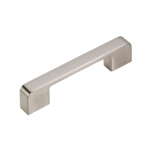 Brushed silver-tone straight bar pull with squared ends, option No. 2, 96 mm.
