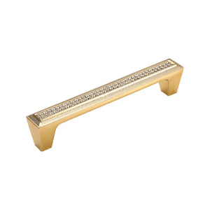 Gold-tone bar pull with a row of clear faceted accents, variant #3, 128 mm.