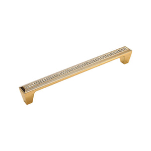 Gold-tone bar pull with a row of clear faceted accents, variant #3, 192 mm.