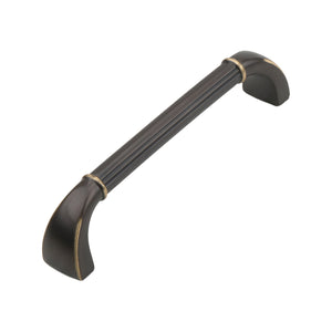 Coffee brown fluted bar pull with brass-tone rings, 128 mm, option No. 5.