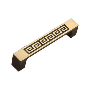 Coffee brown straight bar pull with a Greek key pattern, 96 mm, option No. 3.