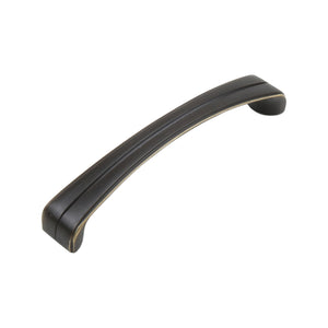 Coffee-tone arched grooved bar pull with gold-tone edging, 128 mm, option No. 2.