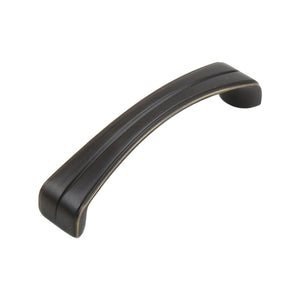 Coffee-tone arched grooved bar pull with gold-tone edging, 96 mm, option No. 2.