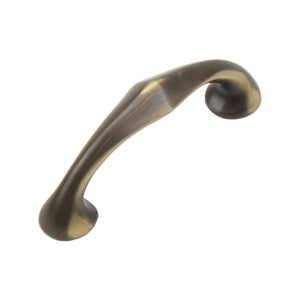 Coffee-tone tapered arched bar pull with curled ends, 64 mm, option No. 1.