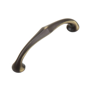 Coffee-tone tapered arched bar pull with curled ends, 96 mm, option No. 1.