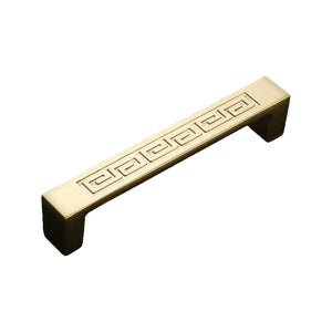 Gold-tone bar pull with a Greek key pattern, option #11, 96 mm.