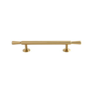 Gold-tone slim bar pull with round mounting posts, option No. 15, 128 mm.