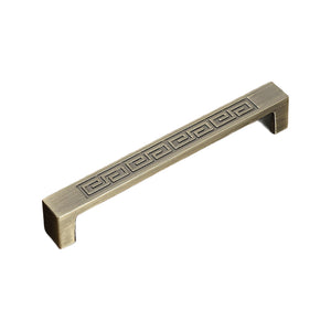 Straight bar pull with a raised Greek-key pattern along the face, variant #26, 128 mm.