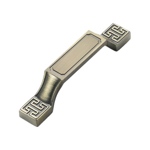 Bar pull with square Greek-key end caps and a recessed center panel, variant #19, 96 mm.