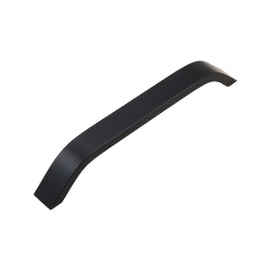 Matte black minimalist bar pull with angled ends, 160 mm.