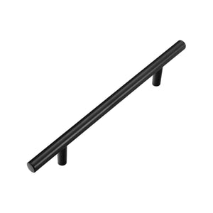 Matte black slim cylindrical bar pull with post mounts, option No. 14, 128 mm.