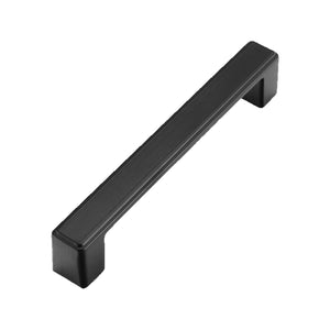 Matte black straight bar pull with squared ends, option No. 12, 128 mm.