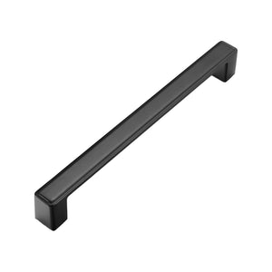 Matte black straight bar pull with squared ends, option No. 12, 192 mm.