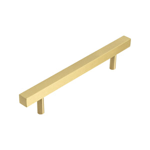 Matte gold-tone square bar pull with round posts, 128 mm, option No. 7.