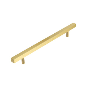 Matte gold-tone square bar pull with round posts, 192 mm, option No. 7.